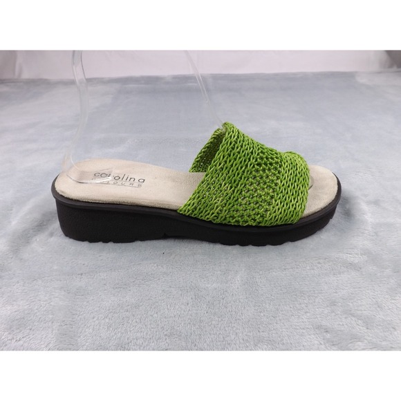 Carolina Colours‎ Sandals Women's Sz 8M Green Slip On Wedge Stretchy Woven Top - Picture 10 of 16
